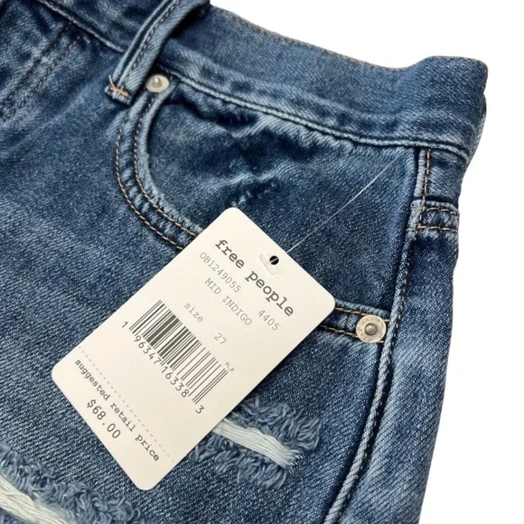 Free People Denim Cutoff Shorts We the Free Destructed Frayed Hem Indigo… - Picture 7 of 14